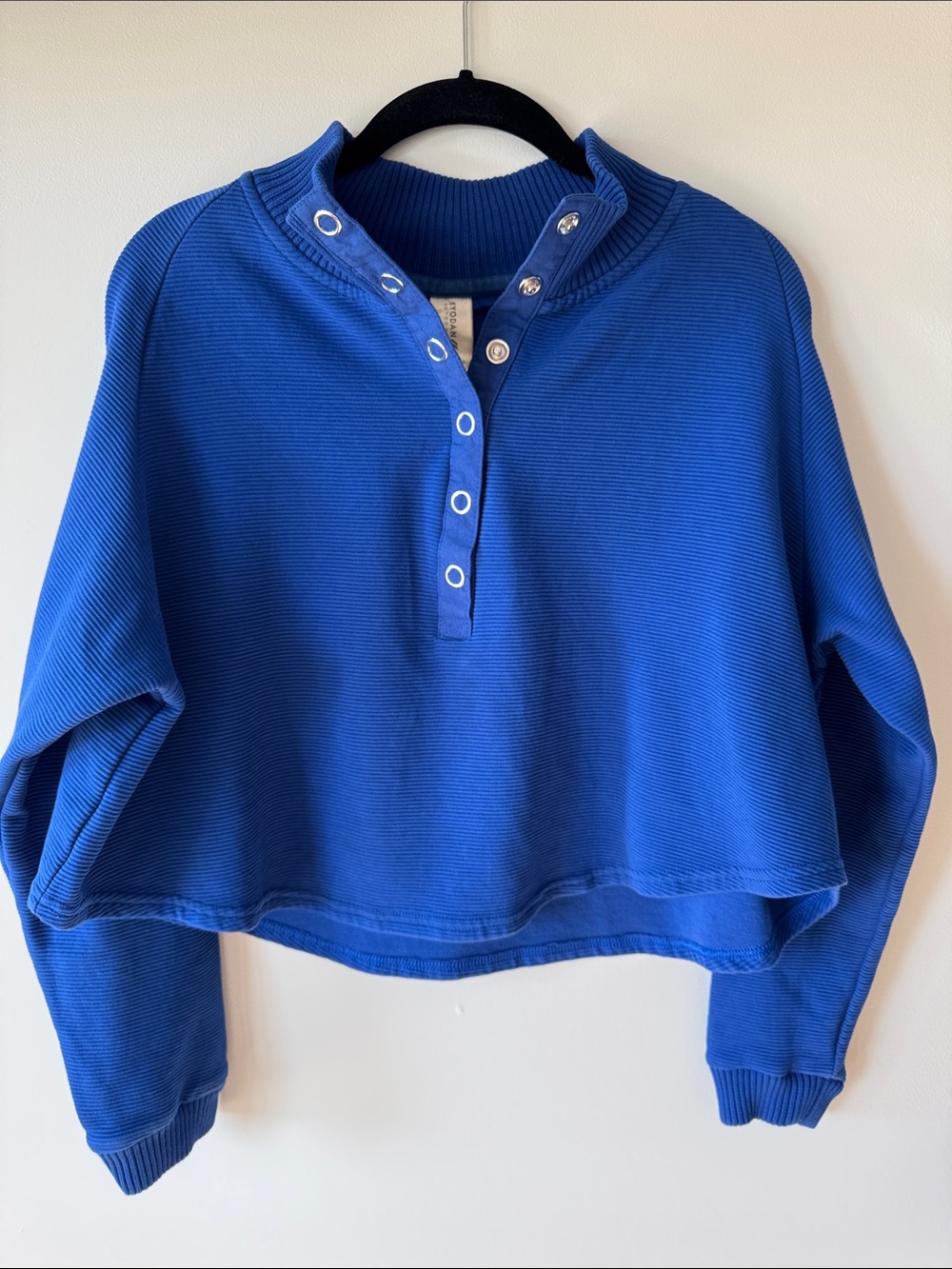 Kyodan Cropped Snap-Front Pullover Hoodie - Blue